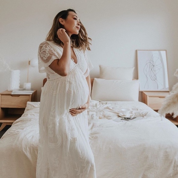 𝅺PinkBlush lace overlay maxi dress NWT - Picture 9 of 12